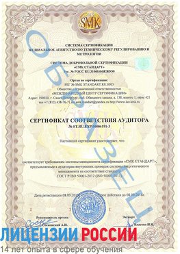 Образец сертификата соответствия аудитора №ST.RU.EXP.00006191-3 Инта Сертификат ISO 50001